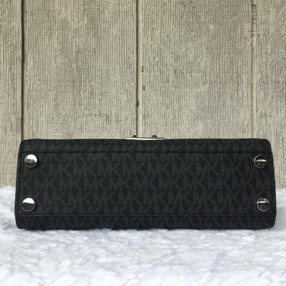 NEW Authentic Michael Kors Sloan Medium Double Flap Leather Satchel Black Blue - Picture 4 of 12